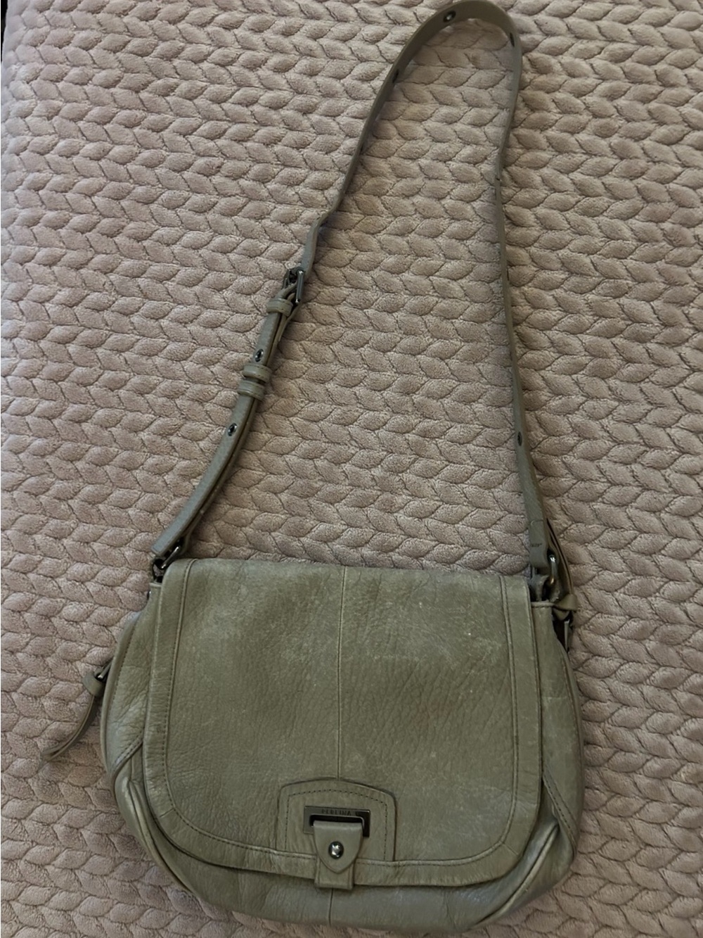 PERLINA New York Taupe Genuine Leather BAG Crossbody Adjustable Strap Magnetic